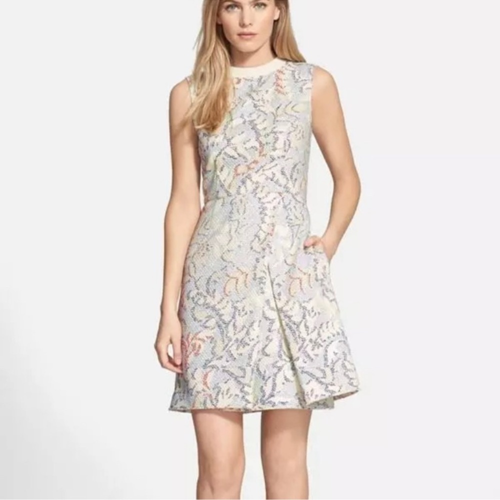 Tory Burch Dahlia Jacquard Fit and Flare Mini Dress Floral Print Size 6